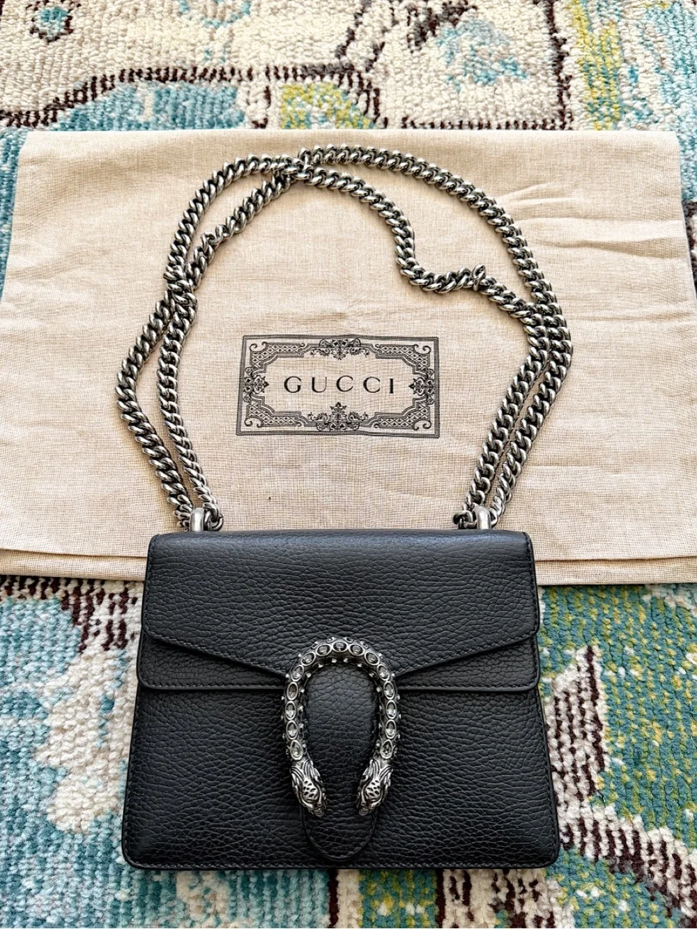 GUCCI Dollar Calfskin Crystal Dionysus Black chain crossbody shoulder bag